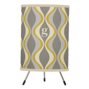 retro groovy pattern - monogram - gold taupe tripod lamp