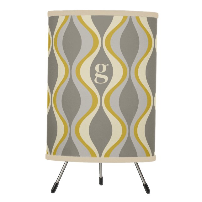 retro groovy pattern - monogram - gold taupe tripod lamp (Front)