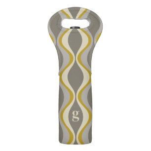 retro groovy pattern - monogram - gold taupe wine bag