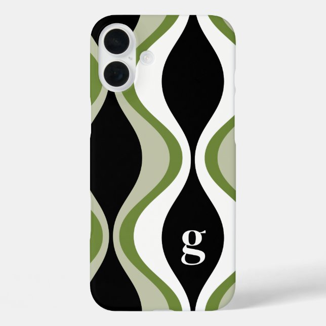 retro groovy pattern - monogram - olive black Case-Mate iPhone case (Back)