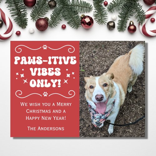 Retro Groovy Paws_itive Cute Dog Photo Christmas Holiday Card