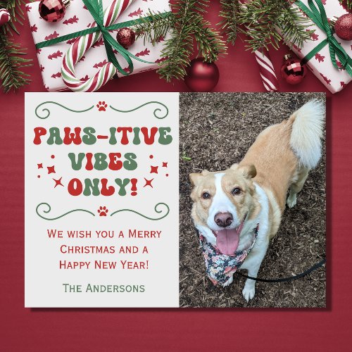 Retro Groovy Paws_itive Cute Dog Photo Christmas Holiday Card