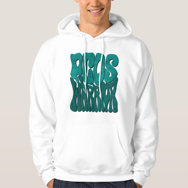 Retro Groovy PCOS WARRIOR Teal Ribbon Awareness Hoodie (Front)