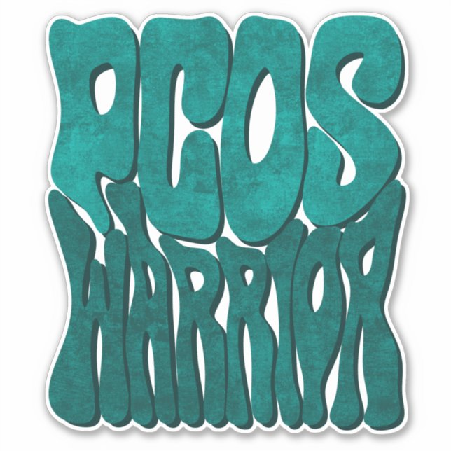 Retro Groovy PCOS WARRIOR Teal Ribbon Awareness Sticker (Front)