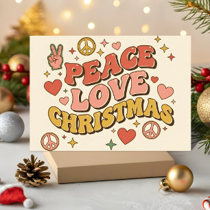 Retro Groovy Peace Love Christmas Holiday Card