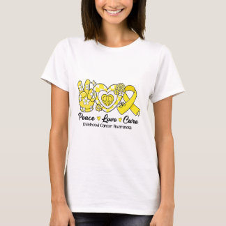 Retro Groovy Peace Love Cure Childhood Cancer Awar T-Shirt