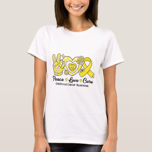 Retro Groovy Peace Love Cure Childhood Cancer Awar T_Shirt