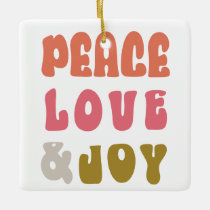 Retro Groovy Peace Love Joy Holiday Photo Ceramic Ornament