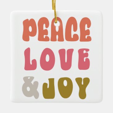 Retro Groovy Peace Love Joy Holiday Photo Ceramic Ornament