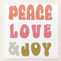 Retro Groovy Peace Love Joy Holiday Photo Glass Coaster