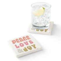 Retro Groovy Peace Love Joy Holiday Photo Stone Coaster