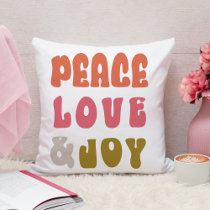 Retro Groovy Peace Love Joy Holiday Photo Throw Pillow