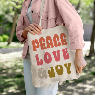 Retro Groovy Peace Love Joy Holiday Photo Tote Bag