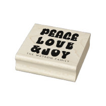 Retro Groovy Peace Love Joy Holiday Rubber Stamp