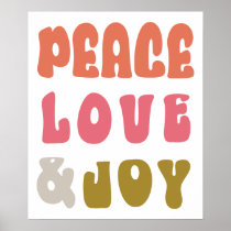 Retro Groovy Peace Love Joy Typography Holiday Poster