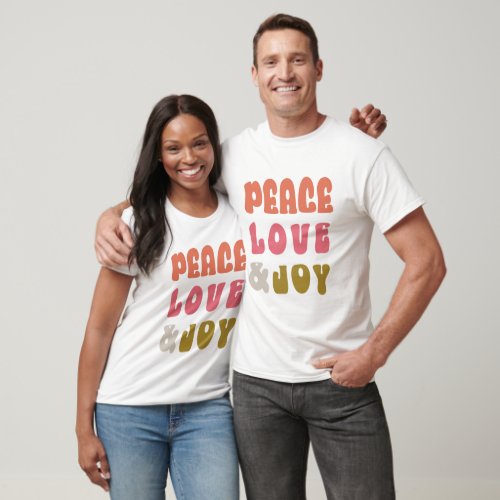 Retro Groovy Peace Love Joy Typography Holiday T_Shirt