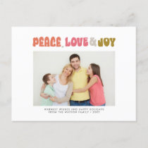 Retro Groovy Peace Love Joy Typography Photo Holiday Postcard