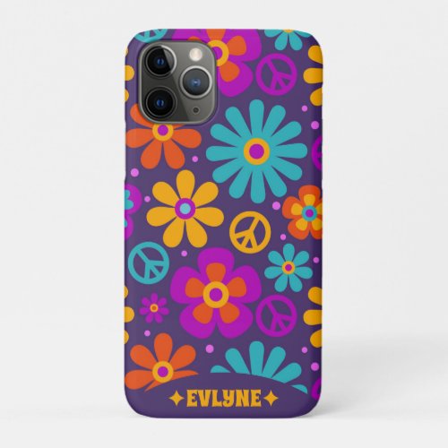 Retro Groovy Peace Sign Flowers Vintage Hippie     iPhone 11 Pro Case