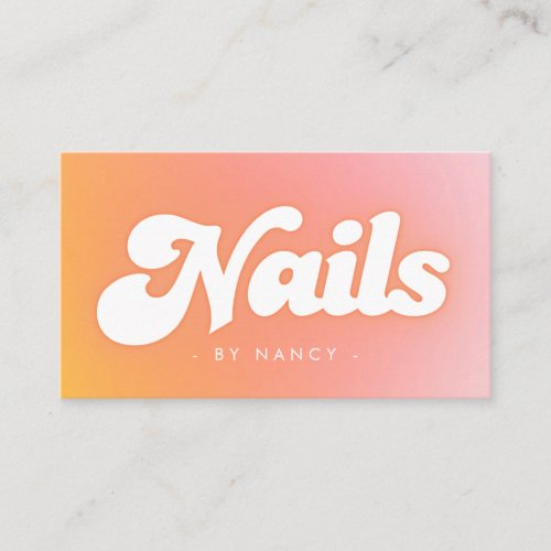 Retro Groovy Peach Pink Gradient Nail Tech Business Card