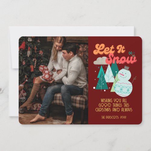 Retro Groovy Photo Christmas Let It Snow Card