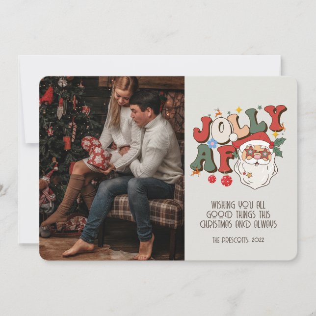 Retro Groovy Photo Christmas Santa Jolly AF Card (Front)