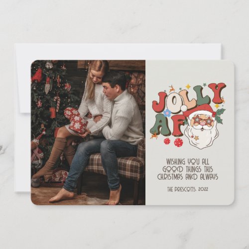 Retro Groovy Photo Christmas Santa Jolly AF Card