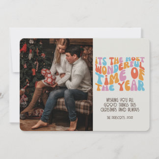 Retro Groovy Photo Christmas Sayings Card