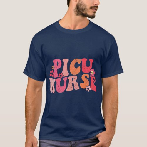 Retro Groovy PICU Pediatric Intensive Care Unit Nu T_Shirt