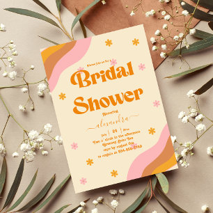 Retro Groovy Pink and Gold Wave Bridal Shower Invitation