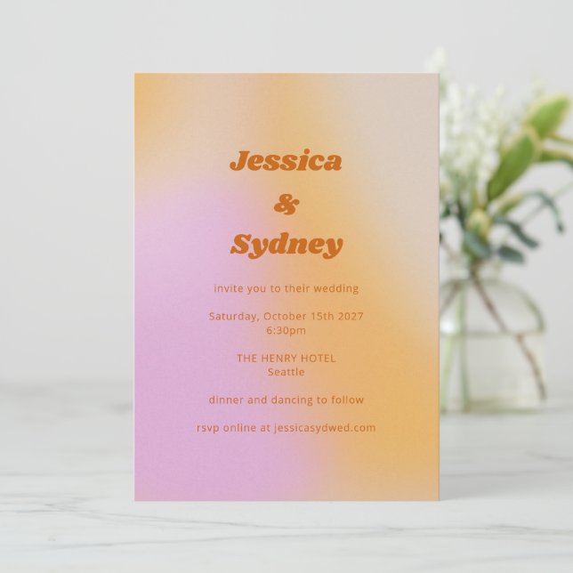 Retro Groovy Pink and Orange Unique Wedding Invitation (Standing Front)