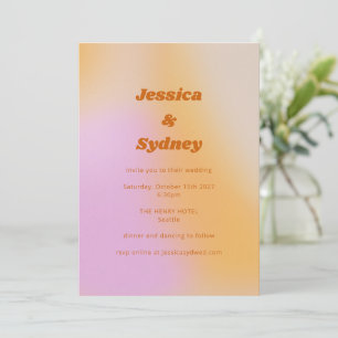 Retro Groovy Pink and Orange Unique Wedding Invitation