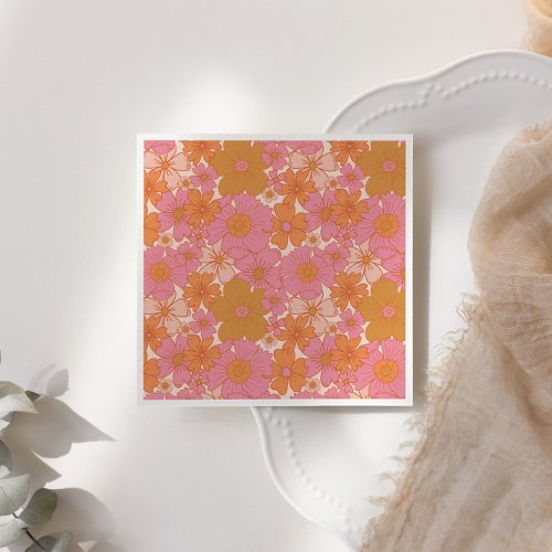 Retro Groovy Pink Boho Baby in Bloom  Napkins