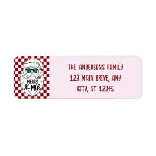 Retro Groovy Pink Checkered Santa Claus Christmas Label
