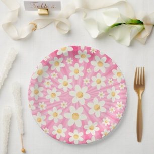 Retro Groovy Pink Daisy Birthday Paper Plates – Bo