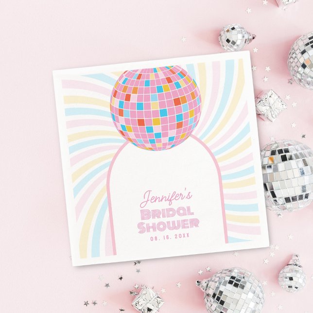 Retro Groovy Pink Disco Ball 70s 80s Bridal Shower Napkins (Creator Uploaded)