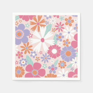 Retro Groovy Pink Floral Napkins