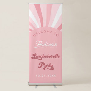 Retro Groovy Pink Girly 70s Bachelorette Welcome Retractable Banner
