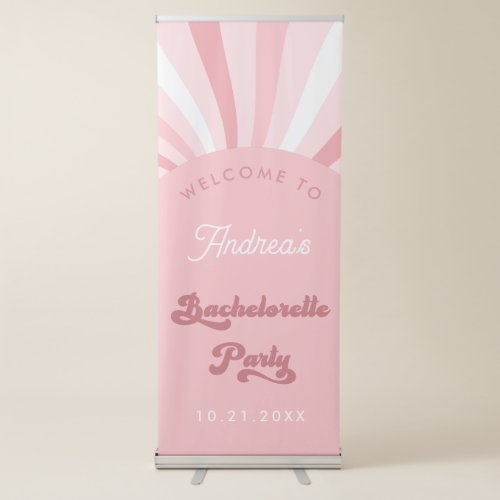Retro Groovy Pink Girly 70s Bachelorette Welcome Retractable Banner
