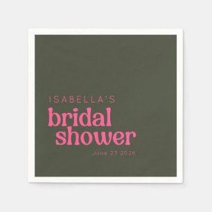 Retro Groovy Pink Green Bridal Shower Custom Napkins