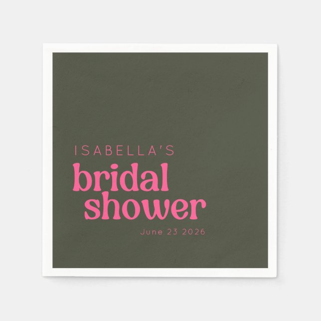 Retro Groovy Pink Green Bridal Shower Custom Napkins (Front)