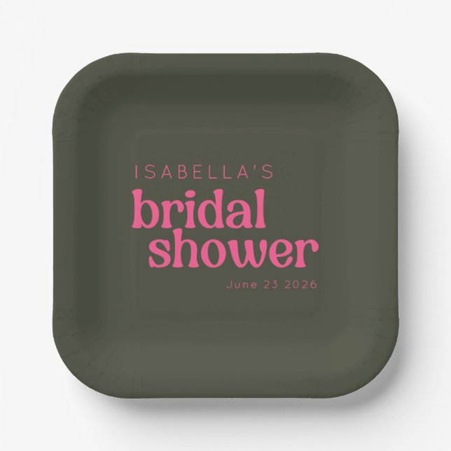 Retro Groovy Pink Green Bridal Shower Custom  Paper Plates (Front)