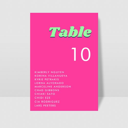 Retro Groovy Pink Green Table Number Seating Chart