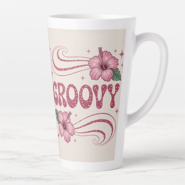Retro Groovy Pink Hibiscus Latte Mug (Right)
