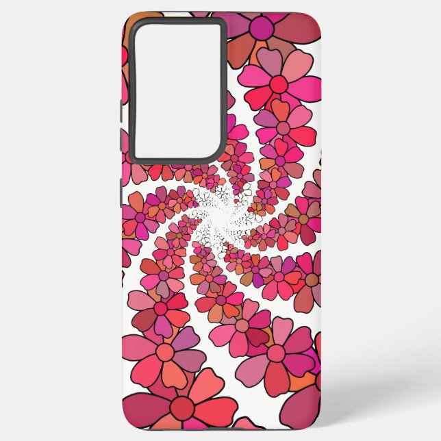 Retro groovy pink mauve flowers spiral geometric samsung galaxy case (Back)