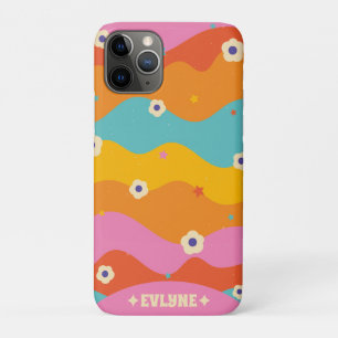 Retro Groovy Pink Rainbow Flowers Vintage Boho iPhone 11 Pro Case