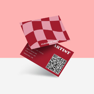 Retro Groovy Pink & Red Abstract Makeup Artist  Business Card