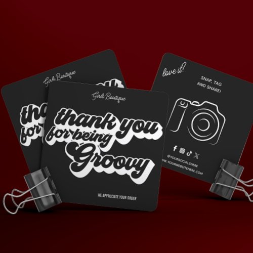 Retro Groovy Pink  Red Thank You Social Media  Square Business Card