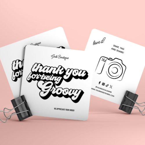 Retro Groovy Pink  Red Thank You Social Media  Square Business Card