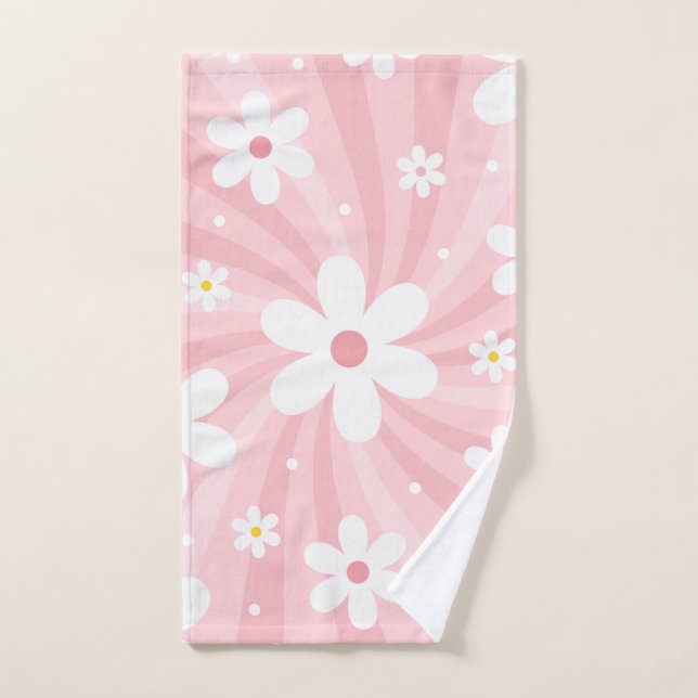 Retro Groovy Pink Sunshine Daisy Floral Hippie  Hand Towel (Hand Towel)