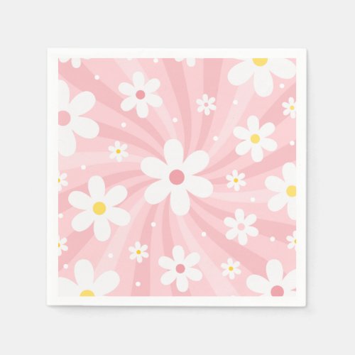 Retro Groovy Pink Sunshine Daisy Floral Hippie Napkins